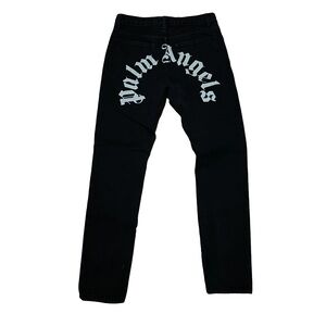 Palm Angels Black Curved Logo Print Slim Straight Leg Jeans